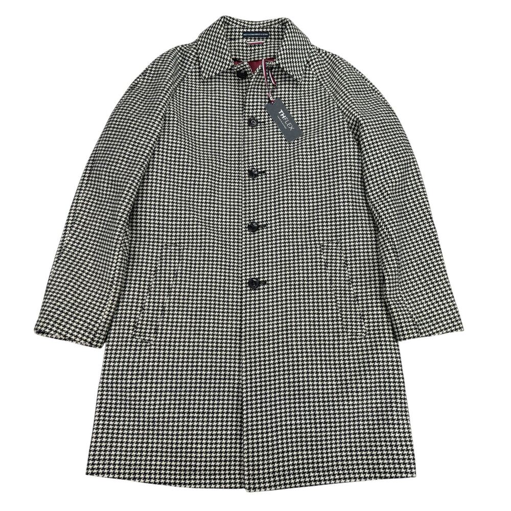Tommy Hilfiger Mens Modern Fit Stretch Houndstooth Overcoat Black White 38R